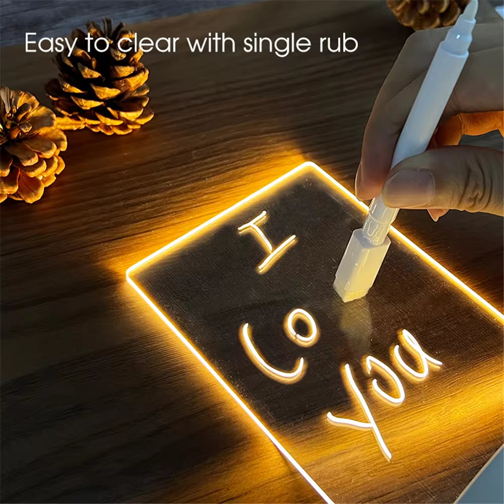 Transparent Luminous LED Night Lights USB Luminous Acrylic Night Light Erasable Message Board