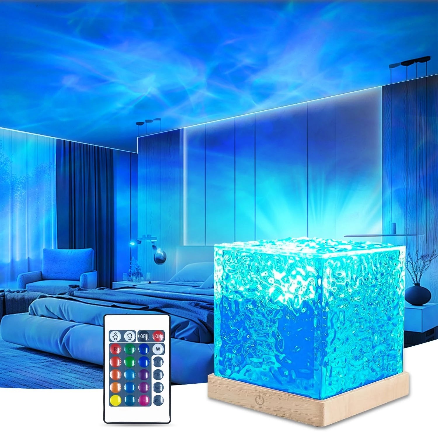 Northern Lights Cube Lamp Ocean Wave Water Projector Light Bedroom Decor 16 Colors