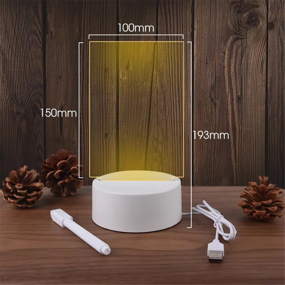 Transparent Luminous LED Night Lights USB Luminous Acrylic Night Light Erasable Message Board