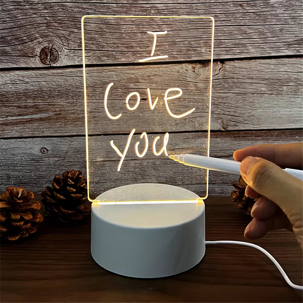 Transparent Luminous LED Night Lights USB Luminous Acrylic Night Light Erasable Message Board