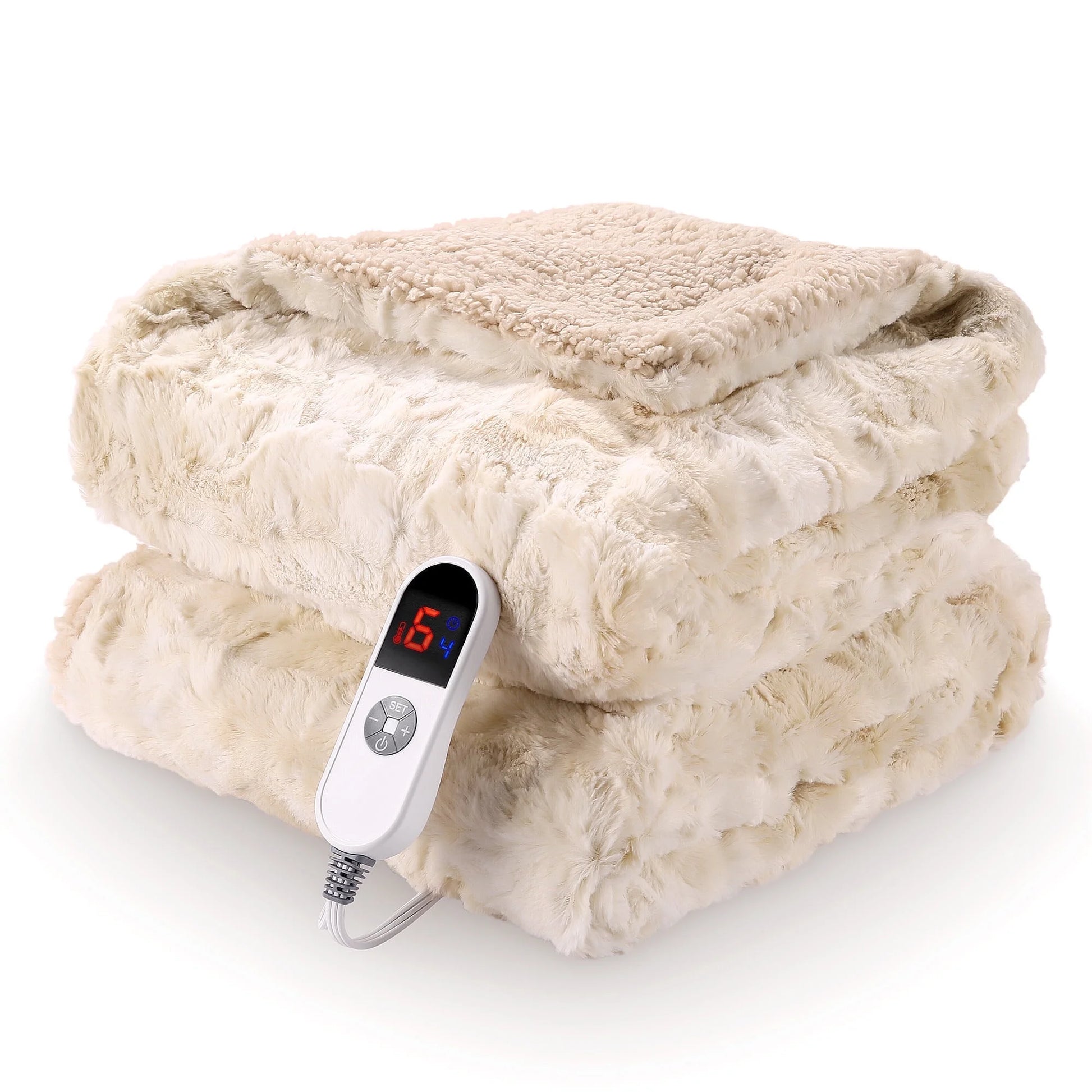 Electric Throw Blanket 50" X 60", Machine Washable, Soft Faux Fur Heated Blanket with Large LED Display, 6 Heating Levels