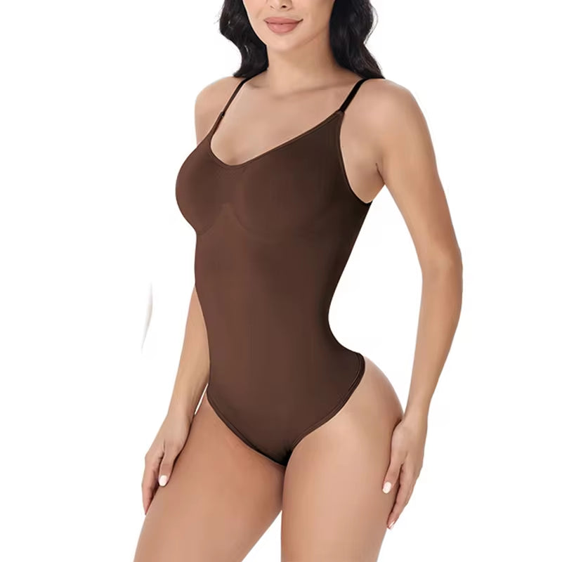 V Neck Spaghetti Strap Bodysuit Compression Body Suits Open Crotch Shapewear Slimming Body Shaper Smooth Out Bodysuit