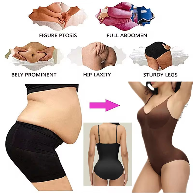 V Neck Spaghetti Strap Bodysuit Compression Body Suits Open Crotch Shapewear Slimming Body Shaper Smooth Out Bodysuit