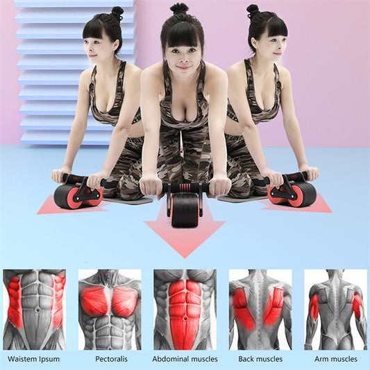 Double Wheel Abdominal Exerciser Automatic Rebound Ab Wheel Roller Waist Trainer Gym Sports Home Exercise Devices